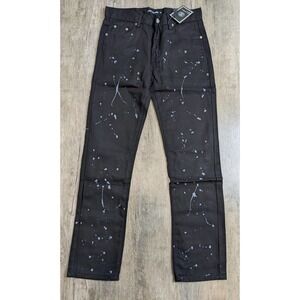NWT Young Rich & Famous Straight Jeans Youth Size 18 Black Paint Splattered